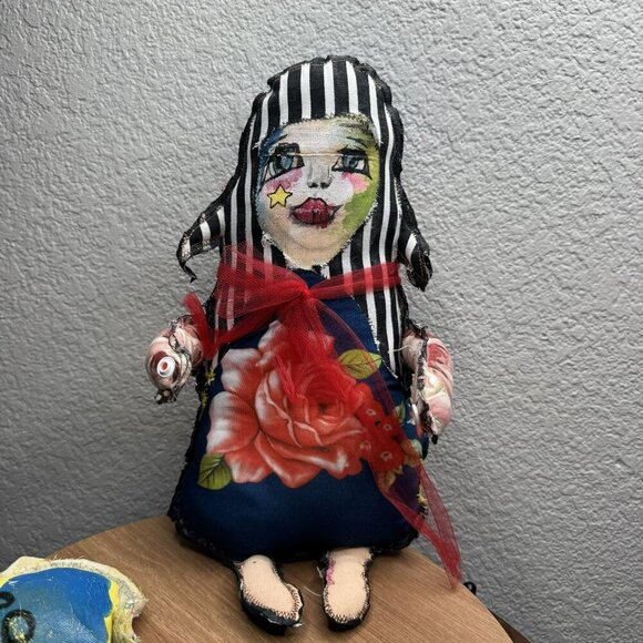 Stinkbug Designs Handmade Media Art Doll with heart pocket for worries - Picture 3 of 10